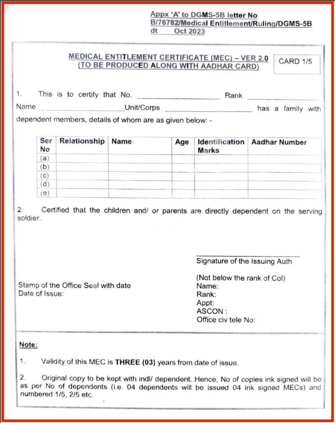 Medical Entitlement Certificate